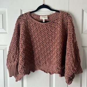 Jessica Simpson Boho Crochet Dolman Sleeve Boatneck Sweater Poncho